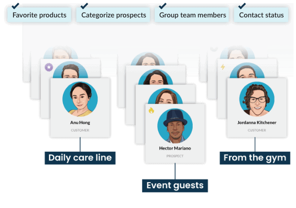 Organize by Favorite products, contact status, etc